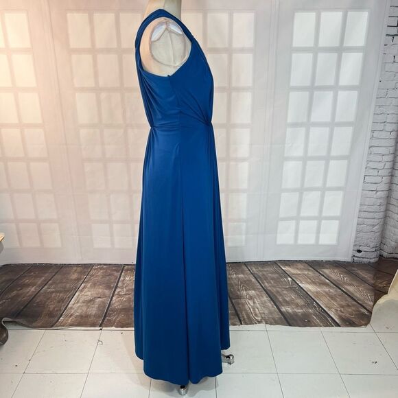 Ranna Gill blue sleeveless draped jersey gown with crystal embellishment size sm - Picture 6 of 13